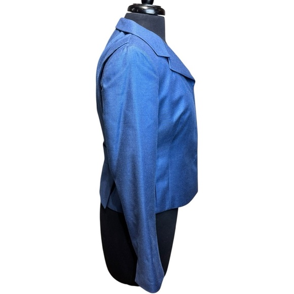 Akris Blue Cashmere Silk Blend Tailored Blazer Swiss Luxury Minimalist Size 6 - Picture 3 of 11